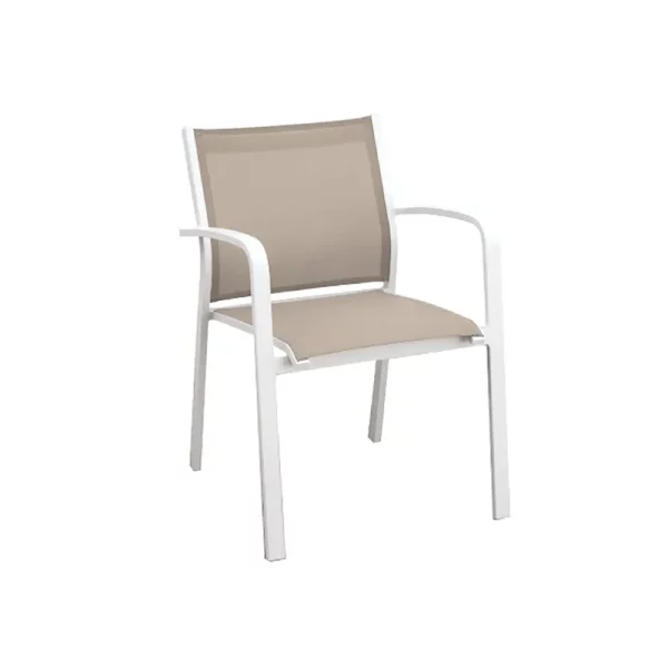 Sillón comedor apilable GALLIS aluminio blanco sling khaki