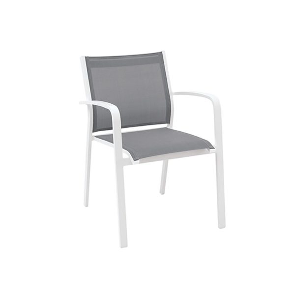 Sillón comedor apilable GALLIS aluminio blanco sling silver black